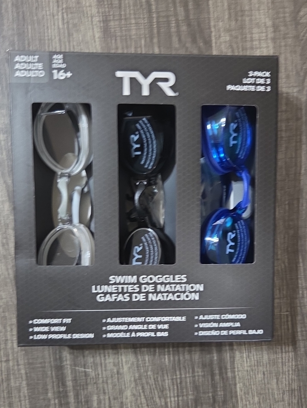 TYR Adult Swim Googles 3 Pack Silver/Blue/Black